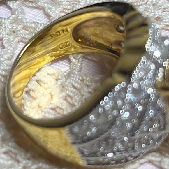 Gold Plated Citrine and Cubic Zirconia Ring, Sz 7 - Picture 4 of 8